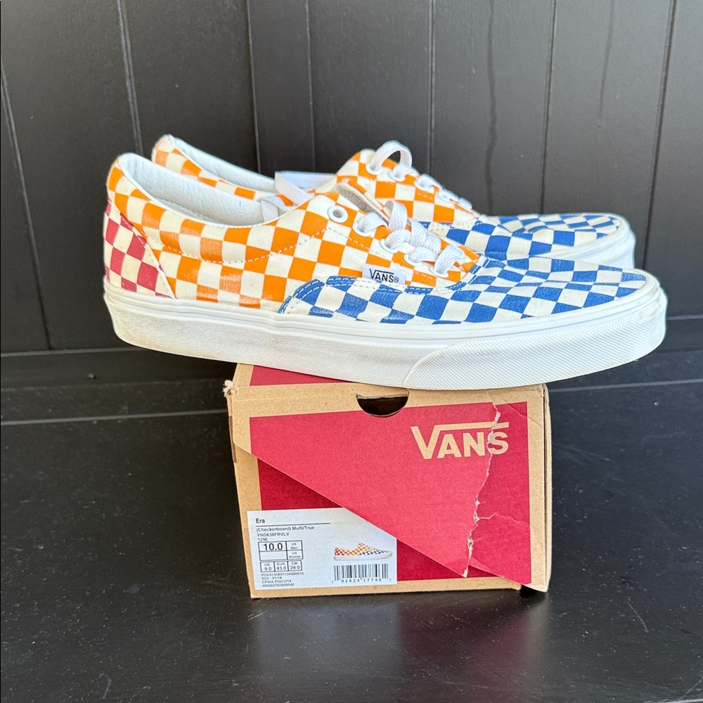 Vans Orange and Blue Checkerboard Sneakers